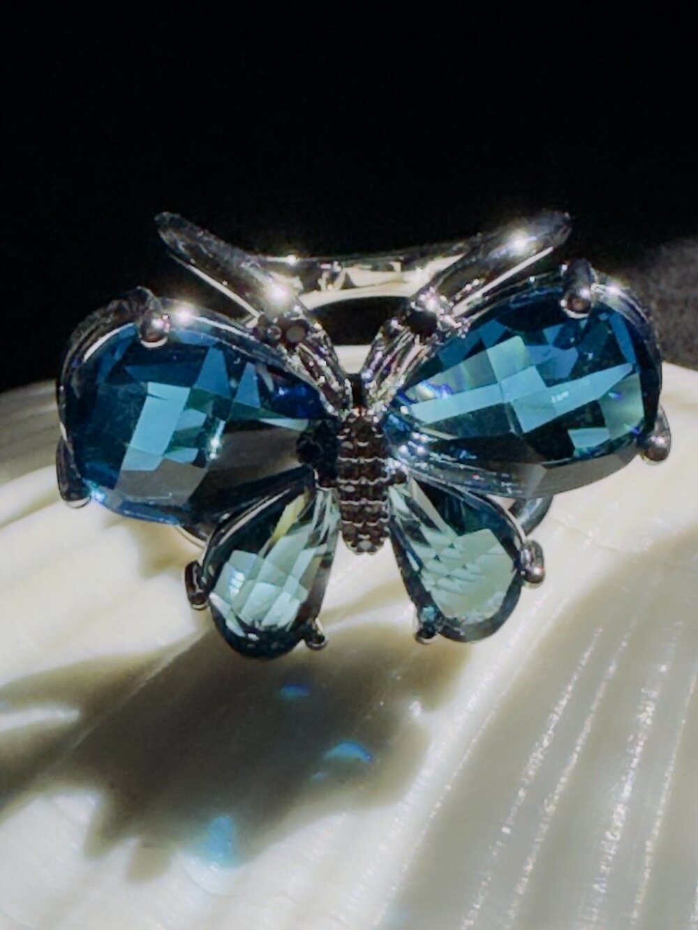 Blue Swarovski Element Crystal Butterfly Scarf Ring 2-in-1